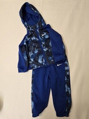 Nike Toddler Boys 18M 2 Pc Blue Graphic Sleeve Full Zip Jacket & Pants Track Set